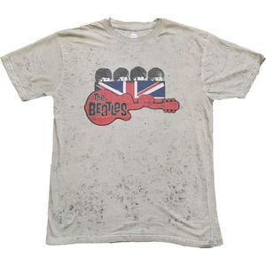 The Beatles - Guitar & Flag Heren T-shirt - S - Grijs