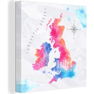 Canvas Wereldkaart - 90x90 - Wanddecoratie Engeland - Wereldkaart - Kleuren