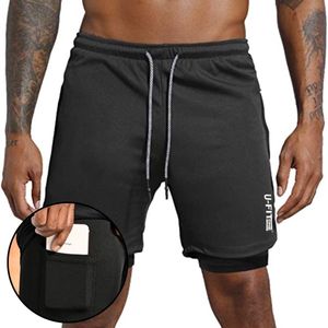 U Fit One Sportbroek voor Heren - Hardloopbroek met Mobiel Zak - 2 in 1 Shorts - Zwart - Maat 2XL