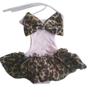 Maat 140 Monokini Zwempak roze tijgerprint strik dierenprint Baby en kind zwemkleding lichtroze