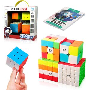 Dhoent Products® QY Speed Cube 4 in 1 Playset - Cube - Kubus - Fidget Toys - Breinbrekers -Volwassenen - Kinderen - 2x2 | 3x3 | 4x4 | 5x5 - Incl NL E-Book - Luxe Giftbox