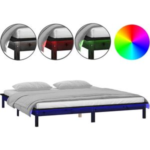 VidaXL Bedframe LED Massief Hout Zwart 200x200 cm