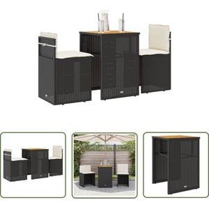 The Living Store 3-delige Bistroset met kussens poly rattan zwart - Bistro Set - Tuinmeubel - Buis Meubel - Lounge Set - Terras Set