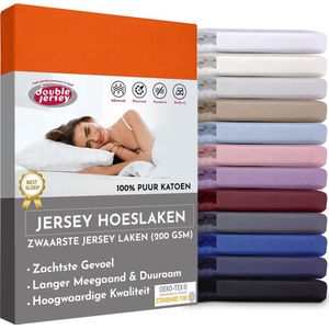 Double Jersey Hoeslaken - Hoeslaken 140x200+30 cm - 100% Katoen  Oranje