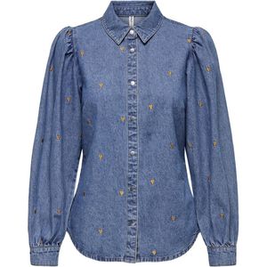 ONLY ONLROCCO LS EMB SHIRT GUA DNM CS Dames Denim overhemd - Maat L