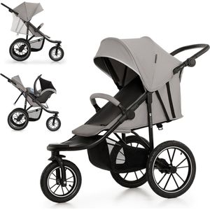 Kinderkraft HELSI 2 - All-terrain wandelwagen - 3 grote opblaasbare wielen - Vering met glasvezel versterkte achterwielen - Verstelbare rugleuning en duwbeugel - Geschikt tot 27 kg - Grote mand - Travel System compatibel - Veiligheidsfuncties - Grijs