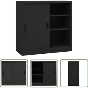 The Living Store Kantoorkast met schuifdeuren 90x40x90 cm staal antracietkleurig - Kantoor Kast - Archivak - Metalen Kast - Opslagkast - Schuivendeurs