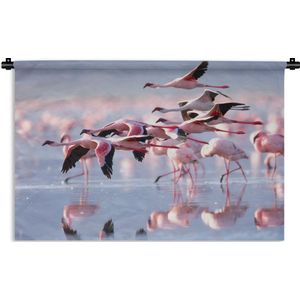 Wandkleed Flamingo  - Roze flamingo's op het water Wandkleed katoen 150x100 cm - Wandtapijt met foto