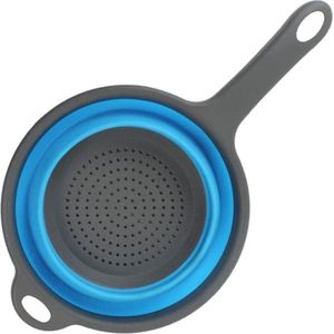 Fako® - Inklapbare Vergiet Met Handvat - Opvouwbaar - Siliconen - Groot - Blauw/Grijs