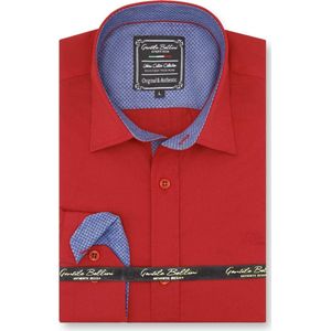 Heren Overhemd - Slim Fit - Dots Contrastbeleg - Rood - Maat L