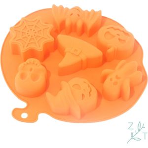Halloween bakvorm - Bakken - Silicone - Oranje - 7 vormen - Pompoen - Spook - Heksenhoed - Spinnenweb - Skelet - Vleermuis