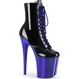 Pleaser - FLAMINGO-1020 Plateau Laarzen, Paaldans schoenen - Paaldans schoenen - 39 Shoes - Zwart/Blauw