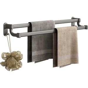 Towel Rail No Drilling - Wall Towel Holder with 2 Hooks - Self-Adhesive Towel Rail 60 cm Towel Holder Double Arms - Wall Mounted Towel Rack for Bathroom Kitchen (60 cm)