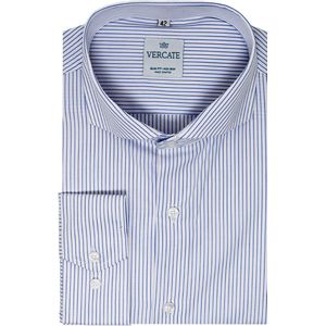 Vercate - Strijkvrij Overhemd - Wit Blauw - Wit Blauw Gestreept - Slim Fit - Poplin Katoen - Lange Mouw - Heren - Maat 38/S