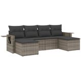 vidaXL - 6-delige - Loungeset - met - kussens - poly - rattan - grijs