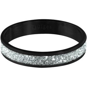 Quiges Stapelring Dames - Vulring zilverkleurig Glitter - RVS Zwart - Maat 19 - Hoogte 4mm