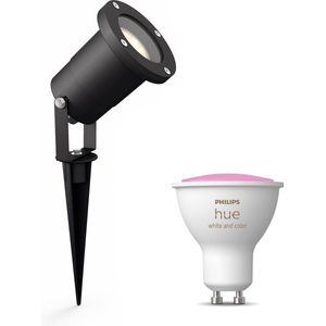 Philips Puled Grondspot LED voor Buiten - Incl. Philips Hue White & Color Ambiance - Prikspot - Tuinverlichting - Buitenlamp - Zwart