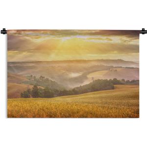 Wandkleed Toscaanse Mist - Toscaanse ochtendmist in vallei Wandkleed katoen 150x100 cm - Wandtapijt met foto
