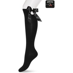 Bonnie Doon Dames Katoenen Kniekousen met Strik Zwart maat 36/42 - Knie Kousen - Satijnen Strik - Knie Sokken - Uitstekend draagcomfort - Big Bow Knee High - Kniesokken - Zakt niet af - Black - BE951540