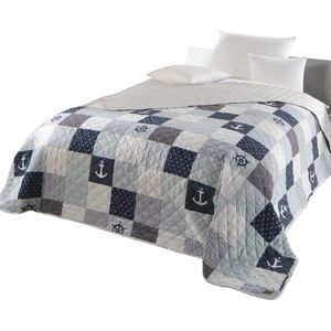 Maritieme Patchwork Bedsprei voor Eenpersoonsbed in Marineblauw 140 x 210 cm