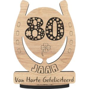 80 jaar - houten verjaardagskaart - wenskaart om iemand te feliciteren - kaart verjaardag 80 - 12.5 x 17.5 cm
