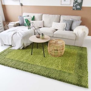 Hoogpolig vloerkleed shaggy Trend lijstmotief - groen 60x110 cm