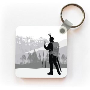 Sleutelhanger - Uitdeelcadeautjes - Een silhouet van een skiër in een illustratie - Plastic