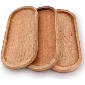 Ovale houten dienblad set van 3 - perfect voor voedselhouder en barbecue - serveer kaas, sushi, vakantiesnacks - mango hout (30 x 12 x 19 cm)