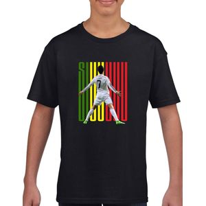 Cristiano Ronaldo - SIUU - - Kinder shirt met tekst- Kinder T-Shirt - Zwart - Maat 122/128 T-Shirt leeftijd 7 tot 8 jaar - Grappige teksten - Cadeau - Shirt cadeau - Voetbal tekst- verjaardag -