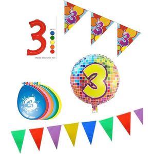 3 jaar - pakket feestversiering - feestartikelen - derde verjaardag - 5 delig pakket.