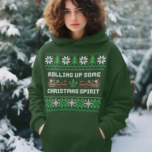 Lekker Waus Foute Kerst Hoodie Groen - Rolling Up Some Christmas Spirit - Maat M - Kerst Outfit Dames & Heren