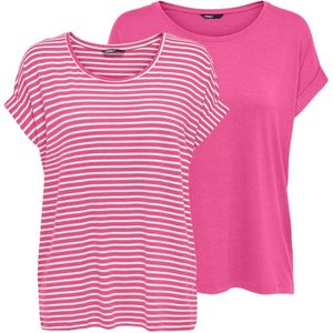 Only Dames T-Shirt MOSTER 2 PACK bequem Roze S Ronde Hals Volwassenen Top Korte Mouw