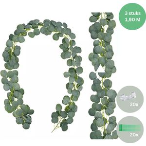 Joya Party® Eucalyptus Slinger Versiering Set van 3 stuks | Feestversiering | Botanical Backdrop Planten Decoratie voor Woonkamer, Balkom & Feest | Kunstplant, Hangplant, Nepplant & Plant