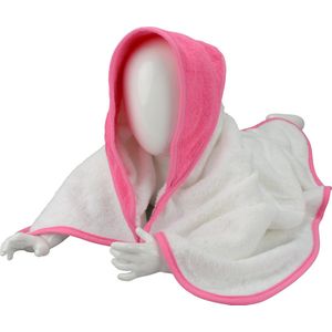 ARTG® Babiezz - Babycape - Baby Badcape - Kraamkado - 75 x 75 cm -  Wit / Fuchsia Rose Capuchon en Rand - 100% Katoen - WHITE / PINK