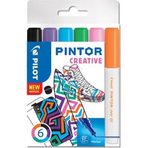 Pilot Pintor 6 Kleuren Verfstiften Set - Creative Set - Extra Fijne marker met 2,3mm punt - Inkt op waterbasis - Dekt op elk oppervlak, zelfs de donkerste - Teken, kleur, versier, markeer, schrijf, kalligrafeer…