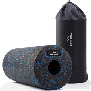 Fascia Roll 30 cm medium hard in zwart-blauw met boekje - Professionele rol voor rug en wervelkolom - Foam Roller voor fitness en yoga