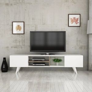 In And OutdoorMatch TV Kast Katrine - 160x31x40 cm - Wit en Walnoot - Spaanplaat en Kunststof - Modern Design