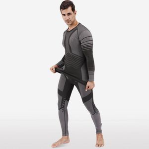 MEETYOO Thermo kleding - thermokleding heren Thermo kleding set voor mannen Thermoset Heren Comfort Thermoshirt Thermo Legging Skisport kleding lange onderbroeken skiën koud basislaag warme winter boven- en onderkant hardlopen - Grijs - Maat XXL