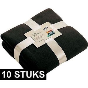 10x Fleece dekens/plaids zwart 130 x 170 cm - Woondeken - Fleecedekens