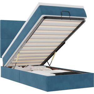 vidaXL - Ottoman - bed - met - matrassen - 90x200cm - fluweel - donkerblauw