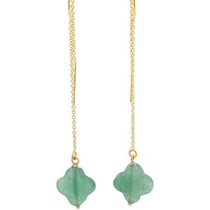 Pat's Jewels Oorbellen dames - Doortrek oorbellen - Oorketting - Groen - Edelsteen - Klavertjevier