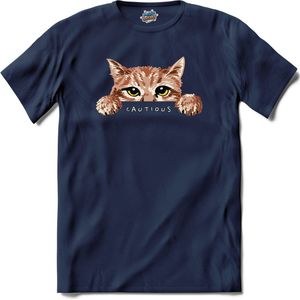 Cautious Cat | Katten - Kat - Cats - T-Shirt - Unisex - Navy Blue - Maat 4XL