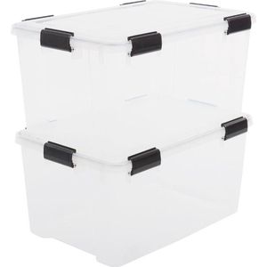 IRIS Airtight Box Opbergbox - 50L - Kunststof - Transparant/Zwart - Set van 2