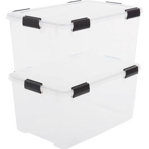 IRIS Airtight Opbergbox - 50L - Kunststof - Transparant/Zwart - Set van 2