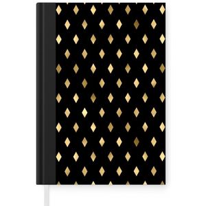 Notitieboek - Schrijfboek - Patronen - Goud - Zwart - Ruit - Notitieboekje klein - A5 formaat - Schrijfblok