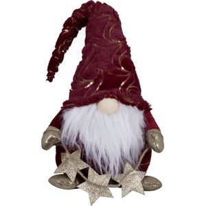 Decoratie pop - gnome/kabouter - 39 cm - rood met goud - kerstdecoratie