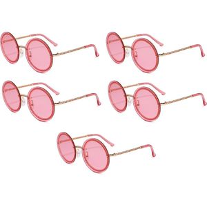 Ronde zonnebril goud & roze - 5 stuks - Festival bril / Hippie bril / Rave zonnebrilbril / Techno bril / Feestbril / Caranaval bril / accessoires / heren / dames / carnavalskleding / carnavals / verkleed