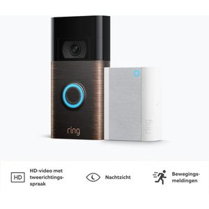 Ring Battery Video Doorbell Brons Plus met Chime (2nd Gen) - slimme deurbel - top tot teen zicht - batterij -HD+ video