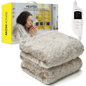 Elektrische deken 1 & 2 Persoons - Verwarmingsdeken - Timer Tot 9 uur, 9 Warmte-instellingen – Enkel 130 x 160 cm - Grijze Vacht Bont Elektrisch Deken - Fleece Plaid Snuggy | Kerstcadeau voor Vrouwen & Mannen
