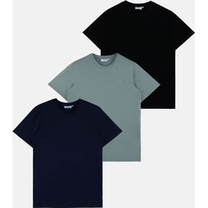 Vercate - 3-Pack T-Shirts - Korte Mouw - Zwart, Groen, Navy - Regular Fit - Excellent Knitted Katoen - Maat M